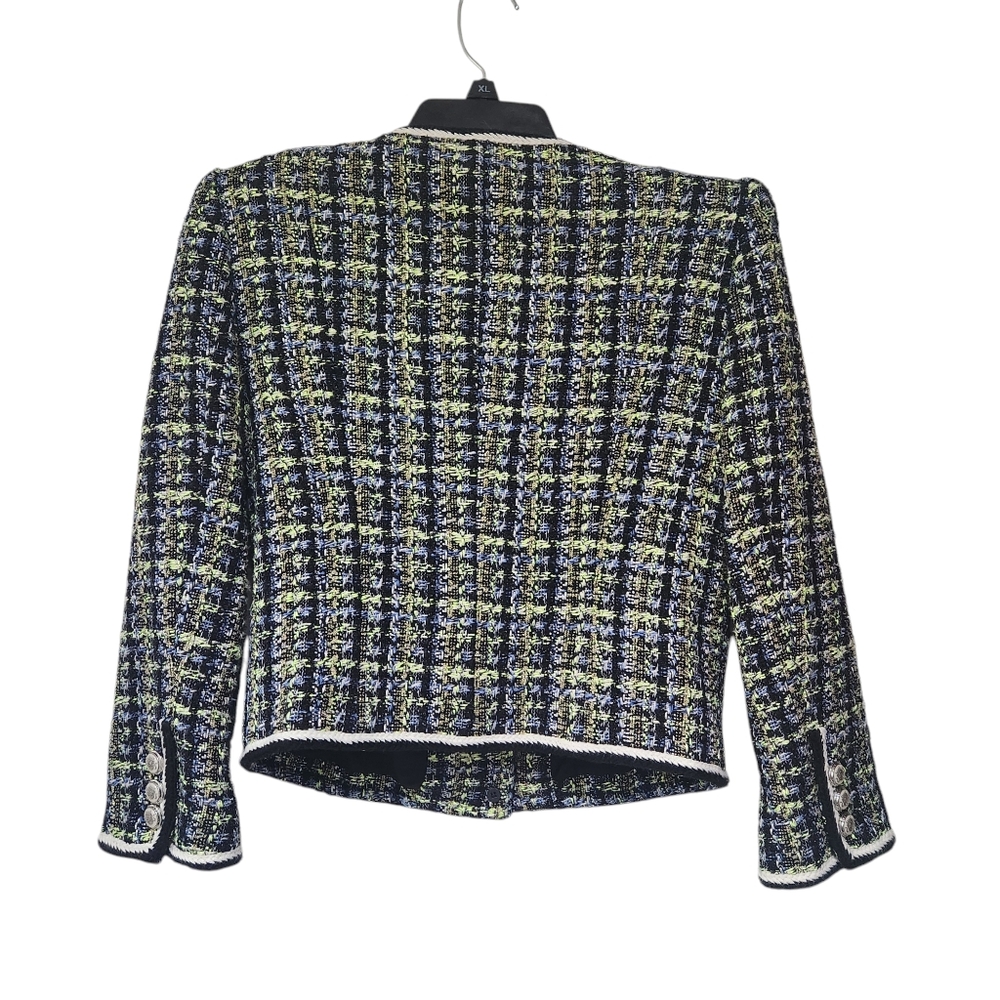 Veronica Beard Ceres Tweed Jacket in Navy Chartreuse size 6 - Picture 8 of 14